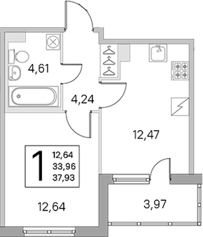 1-комнатная квартира 33.96 м², 1/5 эт., ЖК «ЮгТаун. Олимпийские кварталы»